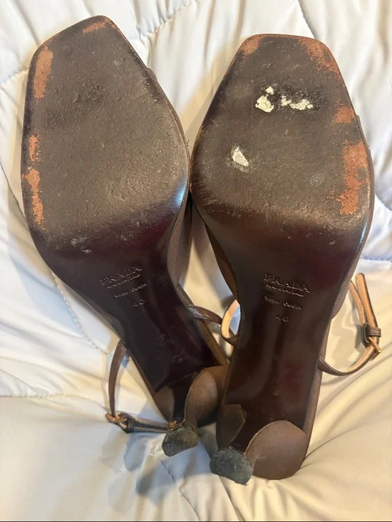 Prada Brown Floral Embroidered Heeled Slides - Picture 2 of 5